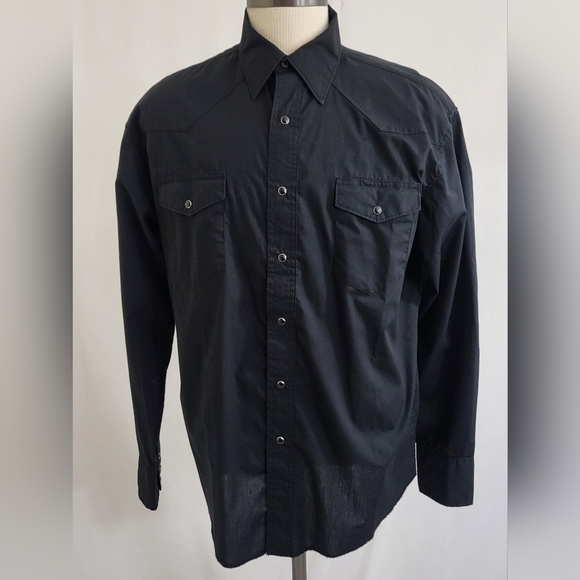 Wrangler Long Sleeve Pearl Snap Collared Shirt Mens Sz Lg  Cowboy Western Black - Picture 1 of 7
